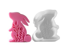 Molde silicona conejo sentado con flores 